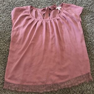 LC Lauren Conrad Mauve Blouse with Lace Detail